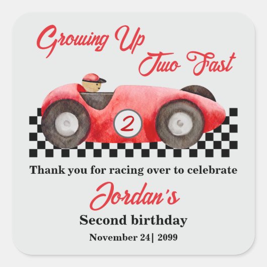 成長する2高速レッドレースカー2nd誕生日 スクエアシール (正面)