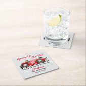 成長する2高速レッドレースカー2nd誕生日 スクエアペーパーコースター (インサイチュ)