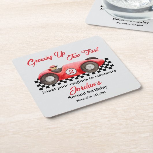 成長する2高速レッドレースカー2nd誕生日 スクエアペーパーコースター (アングル)