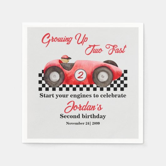 成長する2高速レッドレースカー2nd誕生日 スタンダードカクテルナプキン (正面)