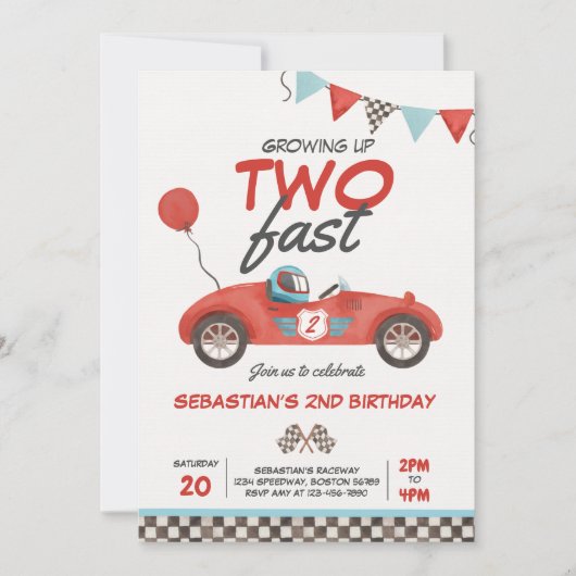 成長する2高速レッドレースカー2nd誕生日 招待状 (正面)