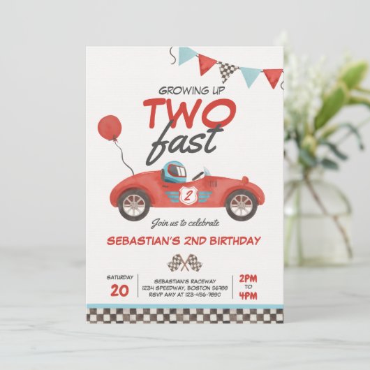 成長する2高速レッドレースカー2nd誕生日 招待状 (スタンド正面)