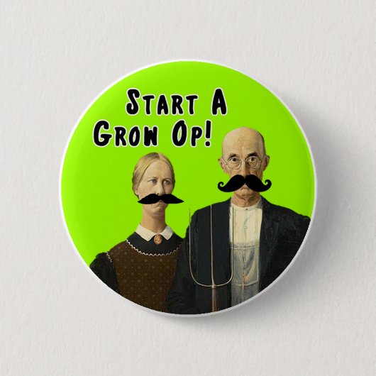 成長の操作の口ひげボタンを始めて下さい 缶バッジ (正面)