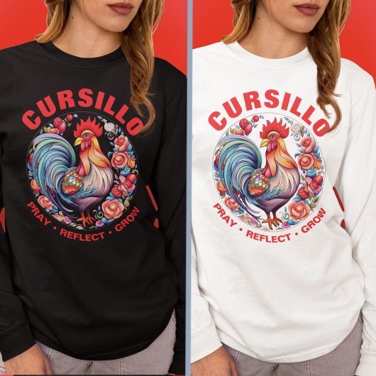 成長を反映したバラ祈付きCursillo Rooster Tシャツ