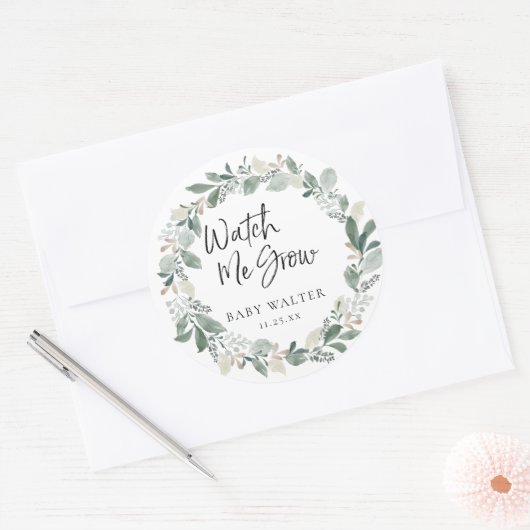 成長を見守る |ユーカリ赤ちゃんシャワーのお願い ラウンドシール (封筒)