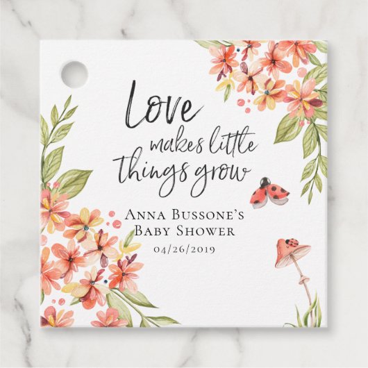 成長を見守る | Ladybugベビーシャワーメッセージカード フェイバータグ (正面)