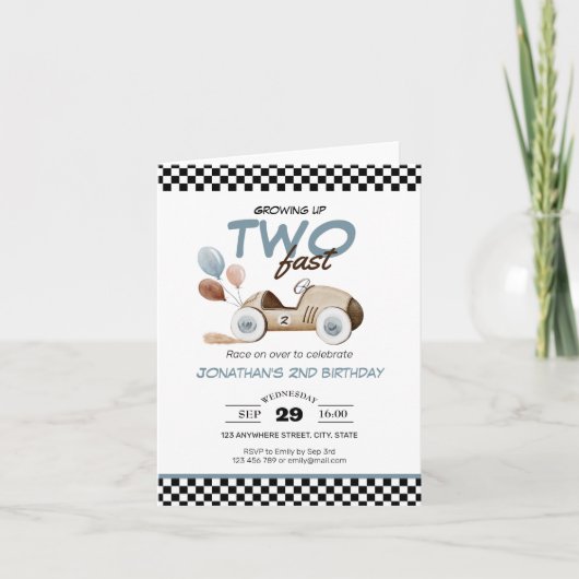 成長アップ2高速ボーイ誕生日車のヴィンテージ色 招待状 (正面)