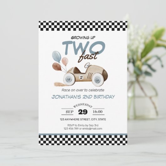 成長アップ2高速ボーイ誕生日車のヴィンテージ色 招待状 (スタンド正面)