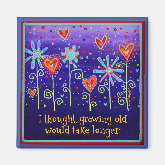 成長オールドパープル引用文フローラハートトレンディー マグネット (正面)