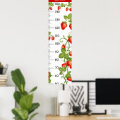 成長チャート付きかわいい葉いちごのパターン ポスター (ホームオフィス)