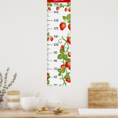 成長チャート付きかわいい葉いちごのパターン ポスター (キッチン)