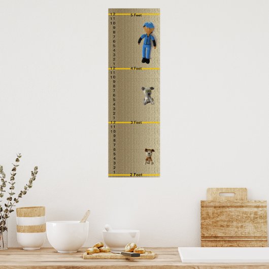 成長チャート – 犬の猫と男の子の人形 ポスター (キッチン)