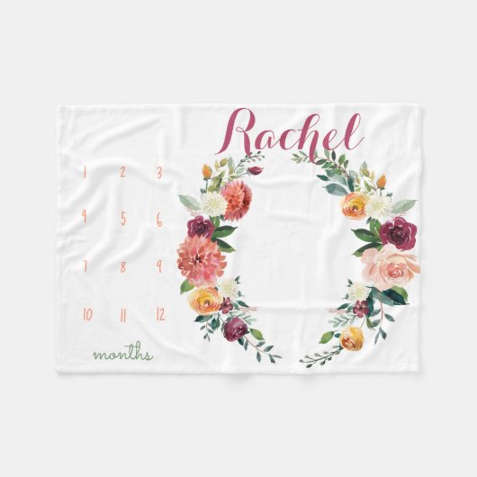 成長トラッカー – マイルストーンガールの花 フリースブランケット (正面(横))
