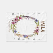 成長トラッカー – マイルストーン – 水色の花 フリースブランケット (正面(横))