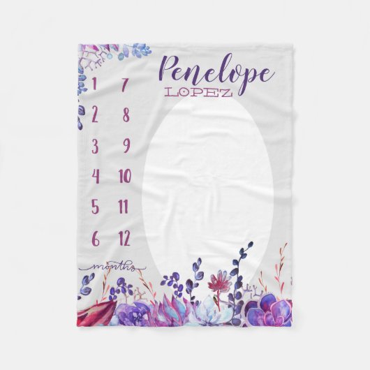 成長トラッカー – マイルストーン – 紫色の水色 フリースブランケット (正面)