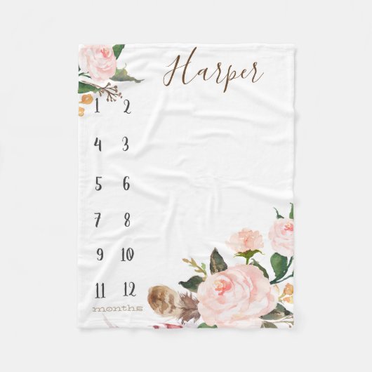 成長トラッカー – マイルストーン – Boho水色 フリースブランケット (正面)