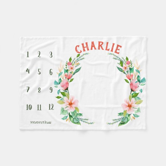 成長トラッカー – 女の子マイルストーンの水色 フリースブランケット (正面(横))