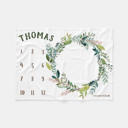 成長トラッカー – 緑の枝マイルストーン フリースブランケット (正面(横))