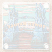 成長中のファンタジー街のタワーブリッジ ガラスコースター (裏面)