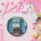 成長中のファンタジー街のタワーブリッジ ペーパープレート (パーティー)