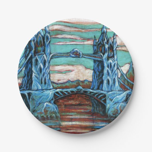 成長中のファンタジー街のタワーブリッジ ペーパープレート (正面)