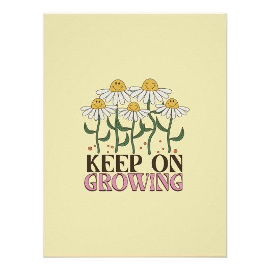 成長保中の引用文前向きレトロ花 ポスター (正面)