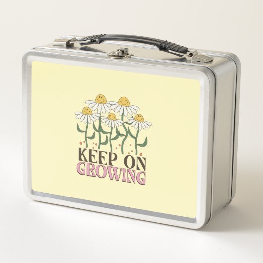 成長保中の引用文前向きレトロ花 メタルランチボックス (正面)