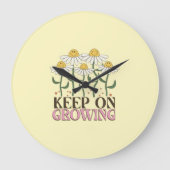 成長保中の引用文前向きレトロ花 ラージ壁時計 (正面)