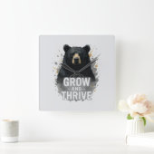 成長威厳のあるブラックベアアート スクエア壁時計 (ホーム)