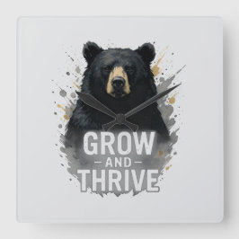 成長威厳のあるブラックベアアート スクエア壁時計
