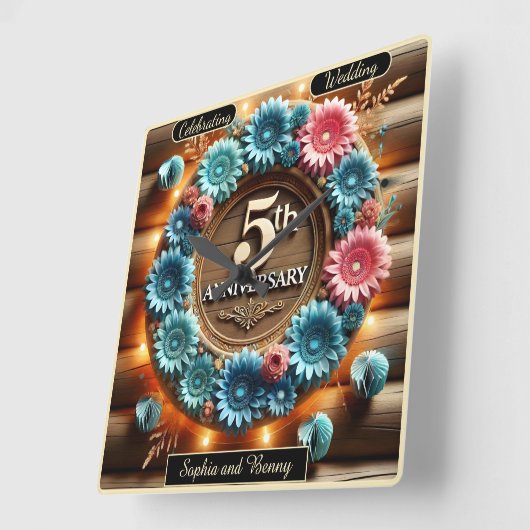 成長輪:5周年記念デザイン スクエア壁時計 (傾斜)