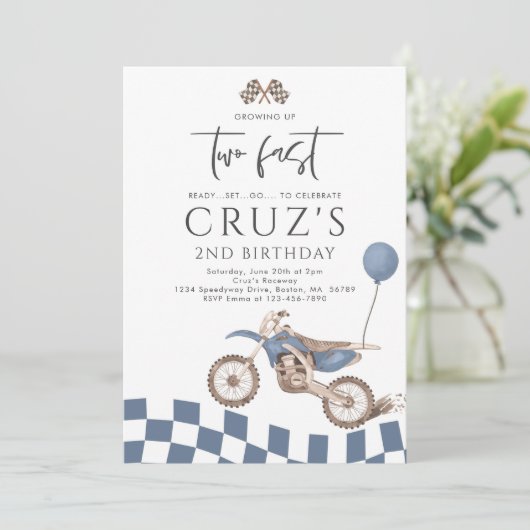 成長2高速イエローダートバイクボーイ誕生日 招待状 (スタンド正面)