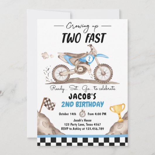 成長2高速ダートバイクサイクリング少年誕生日 招待状 (正面)