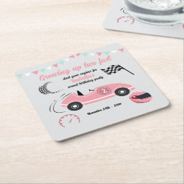 成長2高速フェスティバルピンクレースカー誕生日 スクエアペーパーコースター