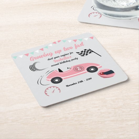 成長2高速フェスティバルピンクレースカー誕生日 スクエアペーパーコースター (アングル)