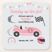 成長2高速フェスティバルピンクレースカー誕生日 スクエアペーパーコースター (正面)