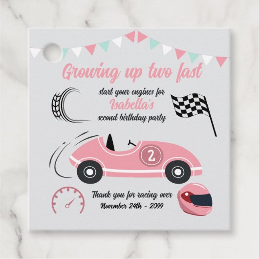 成長2高速フェスティバルピンクレースカー誕生日 フェイバータグ (正面)