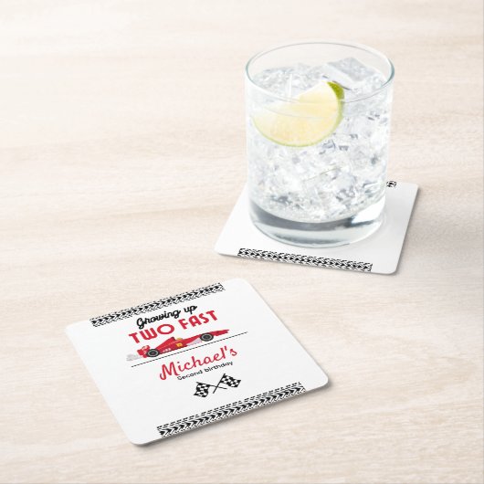 成長2高速レッドレースカーボーイ2歳の誕生日 スクエアペーパーコースター (インサイチュ)