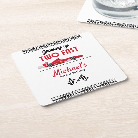 成長2高速レッドレースカーボーイ2歳の誕生日 スクエアペーパーコースター (アングル)