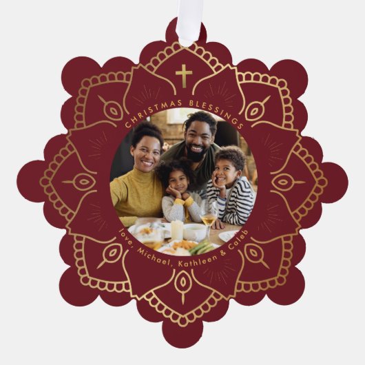 我々があなたを愛する喜び |クリスマスの賛美歌の休日の写真 オーナメントカード (正面)