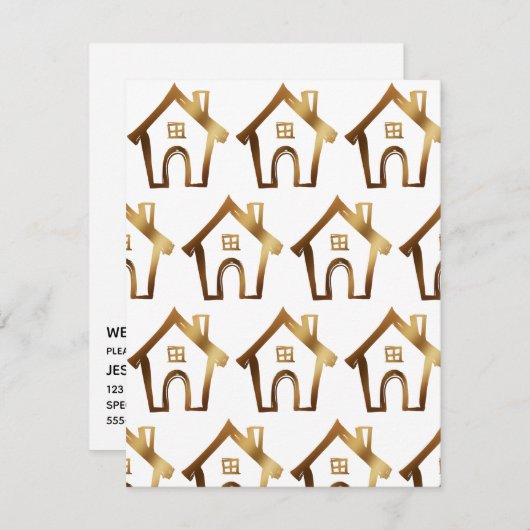 我々が移動した小さな家金ゴールドと白いカード 招待状 (正面/裏面)