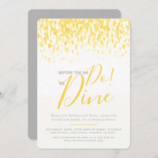 我々が行う前に晴れた黄色のダブアートリハーサルのディナー 招待状 (正面/裏面)