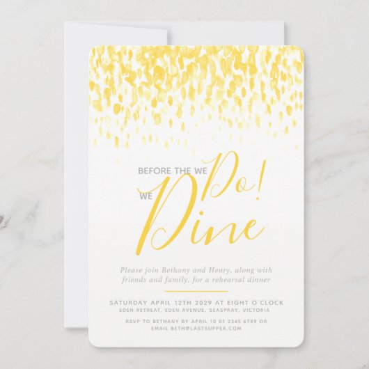 我々が行う前に晴れた黄色のダブアートリハーサルのディナー 招待状 (正面)