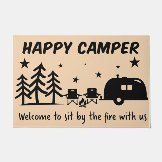 我々と一緒に火の前に座って歓迎 ドアマット (正面)