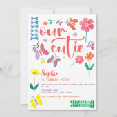 我々のかわいこちゃんは…フローラ子供の誕生日パーティー 招待状 (正面)