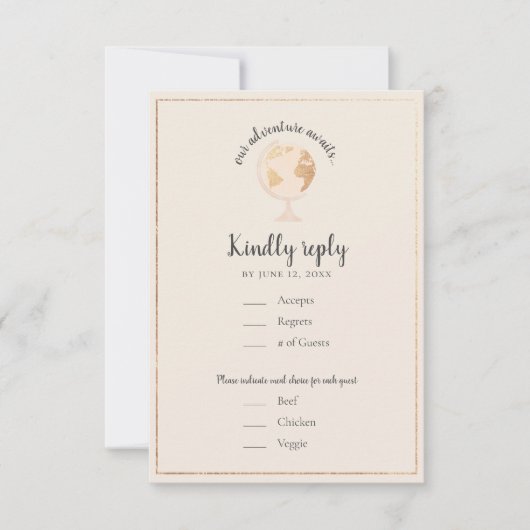 我々のアドベンチャーワールドグローブマップトラベルテーマ結婚ズ 出欠カード (正面)