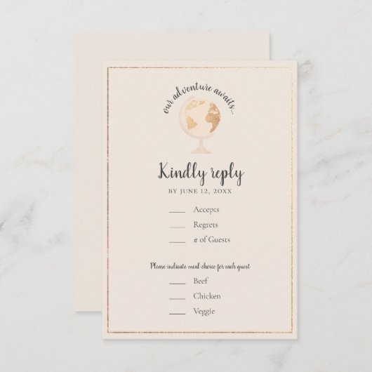 我々のアドベンチャーワールドグローブマップトラベルテーマ結婚ズ 出欠カード (正面/裏面)