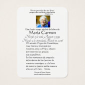 我々のグアダルーペの女性の葬儀スペインの聖なる祈りの言葉 (裏面)