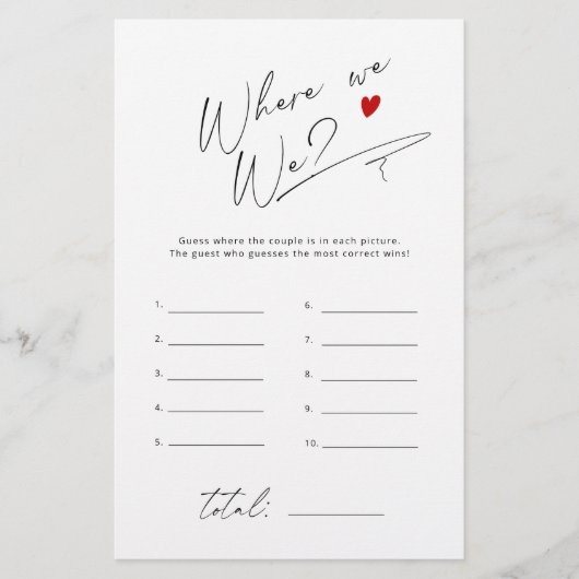 我々のスクリプトシンプルブライダルシャワーゲームはどこだった (正面)