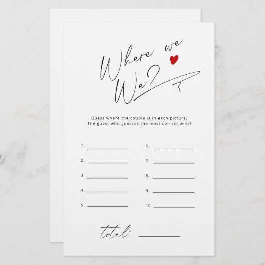 我々のスクリプトシンプルブライダルシャワーゲームはどこだった (正面/裏面)